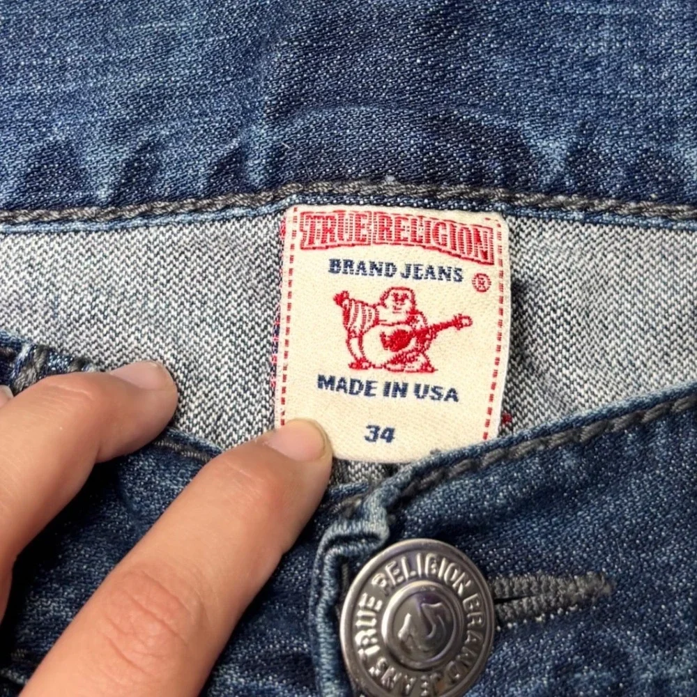 True Religion Ricky Giant Big T World Tour Jeans Made USA Size 34 Y2K